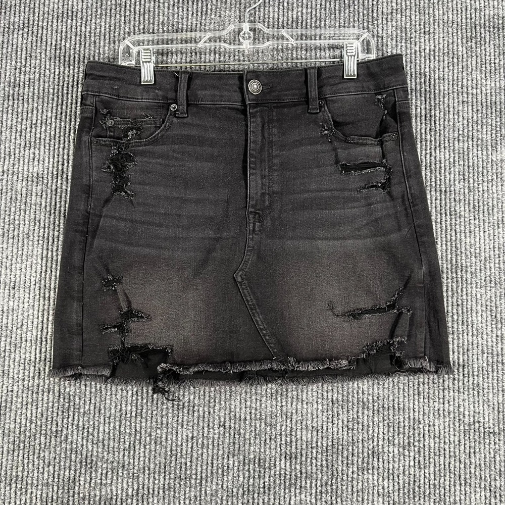 American Eagle High Rise Mini Skirt Womens Size 14 Regular Black Denim Distress